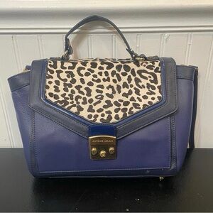 ANTONIO MELANI EMA
SATCHEL VTG Y2K BLUE &
LEOPARD LEATHER HANDBAG